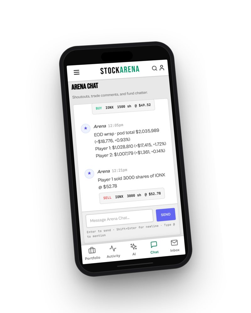 Fund chat board on a phone — trade comments and shoutouts